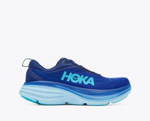 HOKA Bondi 8 Men's Running Shoes Dark Blue / Light Blue | 01672PWLV