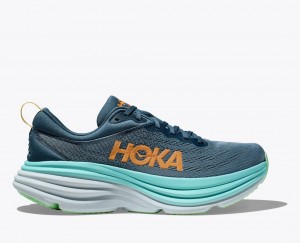 HOKA Bondi 8 Men's Running Shoes Dark Blue / Turquoise | 49137KDPH