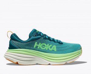 HOKA Bondi 8 Men's Running Shoes Dark Green / Light Green | 87291CUEK