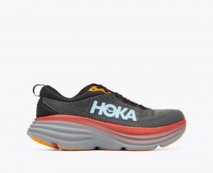 HOKA Bondi 8 Men's Running Shoes Dark Grey / Red / Black | 20934LGCJ