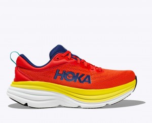 HOKA Bondi 8 Men's Running Shoes Red / Yellow | 94261WAOK