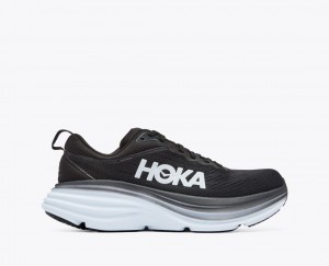 HOKA Bondi 8 Women's Running Shoes Black / White | 83726YKTF