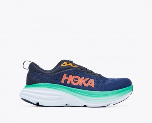 HOKA Bondi 8 Women's Running Shoes Dark Blue / Turquoise | 13746PVTF