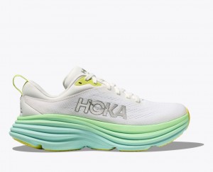 HOKA Bondi 8 Women's Running Shoes White / Light Green | 17354SGAX