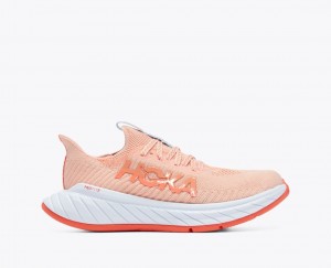 HOKA Carbon X 3 Women's Running Shoes Coral / Light Blue | 85796IBYP