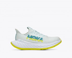 HOKA Carbon X 3 Women's Running Shoes White / Green | 67423VBFY