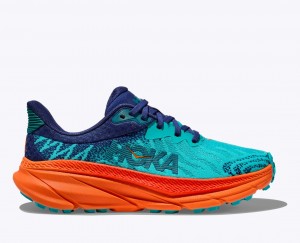 HOKA Challenger 7 Men's Trail Running Shoes Turquoise / Orange | 95431VWKD