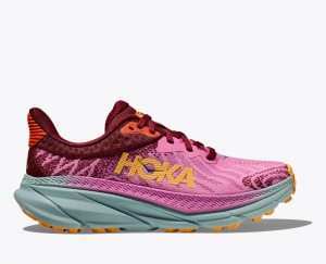 HOKA Challenger 7 Women's Trail Running Shoes Pink / Dark Red | 28697SRKD