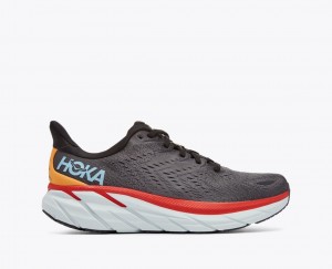 HOKA Clifton 8 Men's Running Shoes Dark Grey / Red | 21498QKDV