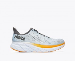 HOKA Clifton 8 Men's Running Shoes Light Blue / Orange | 04281UFAG