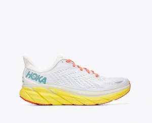 HOKA Clifton 8 Men's Running Shoes White / Yellow | 52319AZTW