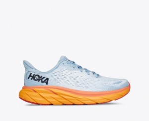 HOKA Clifton 8 Women's Running Shoes Light Blue / White / Orange | 26831BNTG