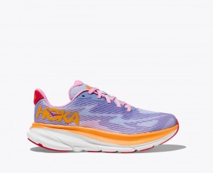 HOKA Clifton 9 Kids' Running Shoes Light Purple / Orange / Pink | 62513YXQJ