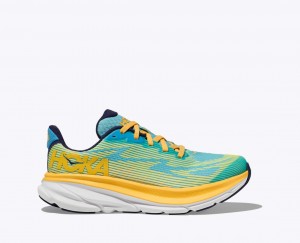 HOKA Clifton 9 Kids' Running Shoes Light Green / Orange | 92517VFBJ