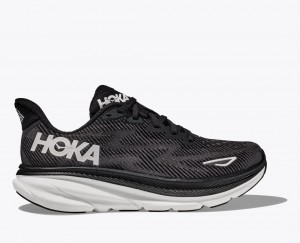 HOKA Clifton 9 Men's Running Shoes Black / White | 72064GLDB