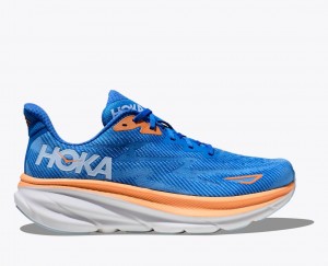 HOKA Clifton 9 Men's Running Shoes Blue / Orange | 74360IYOW