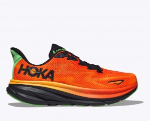 HOKA Clifton 9 Men's Running Shoes Dark Orange / Black | 20958JYBA