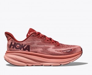 HOKA Clifton 9 Men's Running Shoes Dark Red / Coral | 27345DSAH