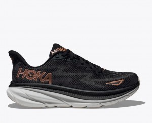 HOKA Clifton 9 Women's Running Shoes Black / Rose Gold | 25894FHMC