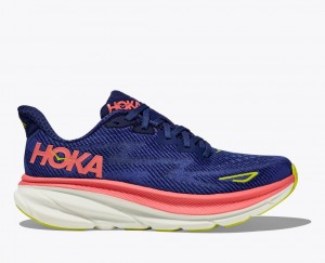 HOKA Clifton 9 Women's Running Shoes Navy / Coral | 04836DIGQ