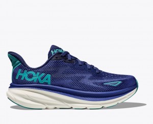 HOKA Clifton 9 Women's Running Shoes Navy / Turquoise | 72964NUVZ