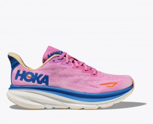 HOKA Clifton 9 Women's Running Shoes Pink / Blue | 43079BWVK