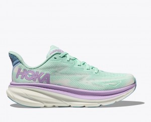 HOKA Clifton 9 Women's Running Shoes Turquoise / Purple | 69531ZVON