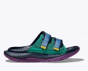 HOKA Ora Luxe Men's Slide Dark Blue / Green / Purple | 09528VEIX