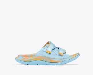 HOKA Ora Luxe Men's Slide Light Blue / Orange | 02538ABCS