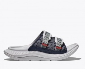 HOKA Ora Luxe Men's Slide White / Grey | 48706DABK