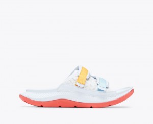 HOKA Ora Luxe Men's Slide White / Orange / Blue | 36452GBCN