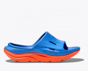 HOKA Ora Recovery 3 Kids' Slides Blue / Orange | 25467SCYR