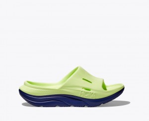 HOKA Ora Recovery 3 Kids' Slides Green / Navy | 46713MHCS