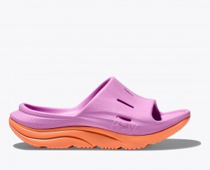 HOKA Ora Recovery 3 Kids' Slides Pink / Orange | 83457EQAP