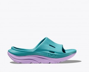 HOKA Ora Recovery 3 Kids' Slides Turquoise / Light Purple | 56398WARE