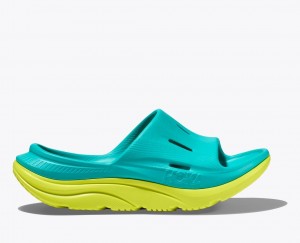 HOKA Ora Recovery 3 Kids' Slides Turquoise / Green | 47231ZEDF