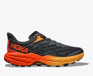 HOKA Speedgoat 5 Men's Trail Running Shoes Black / Orange / Red | 41780QKMF