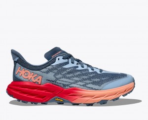 HOKA Speedgoat 5 Women's Trail Running Shoes Blue Grey / Red | 59032JMFC