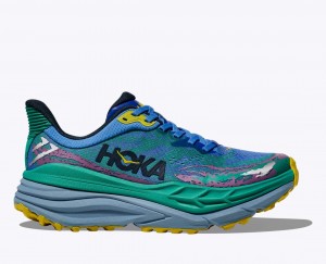 HOKA Stinson 7 Men's Trail Running Shoes Green / Blue | 46512KJIC