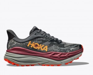 HOKA Stinson 7 Men's Trail Running Shoes Dark Grey / Black / Dark Red | 57346GYDE