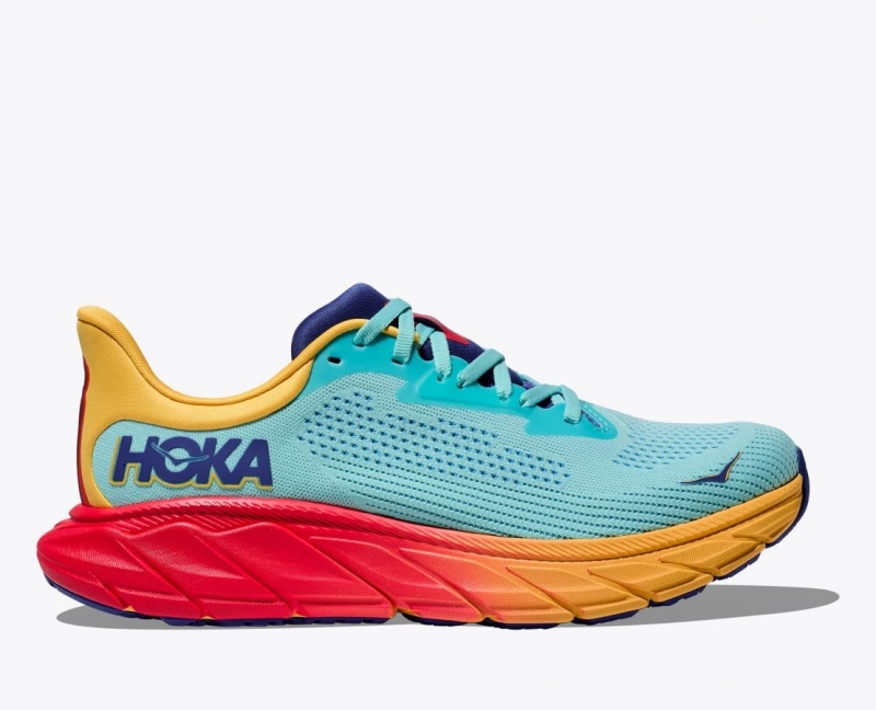 HOKA Arahi 7 Women\'s Running Shoes Turquoise / Orange | 38654UEQI