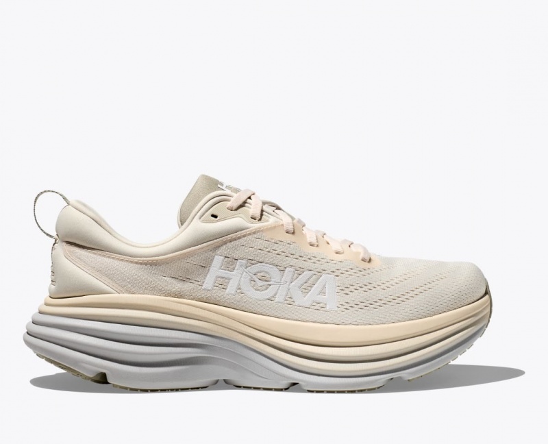 HOKA Bondi 8 Men\'s Running Shoes Beige / Grey | 16402HUKZ