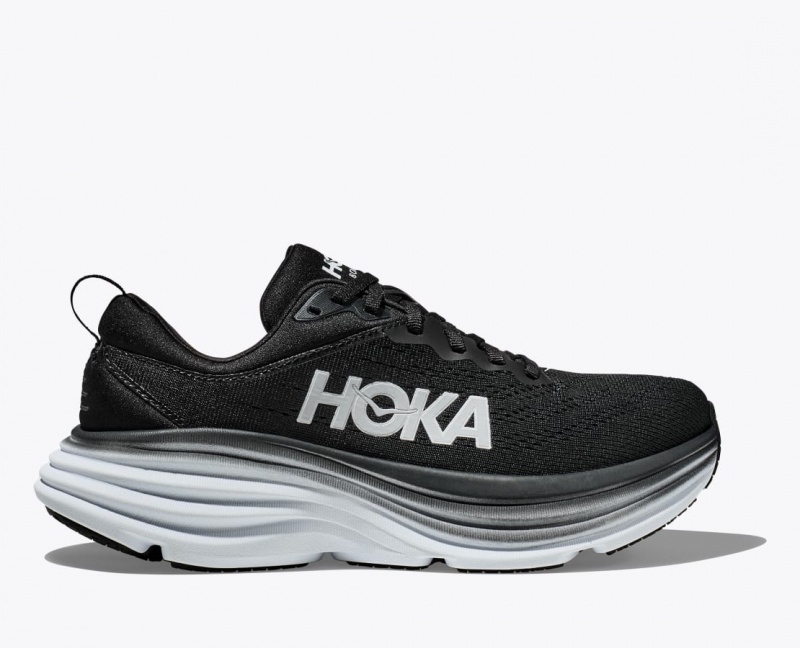 HOKA Bondi 8 Men\'s Running Shoes Black / White | 73809SAZY