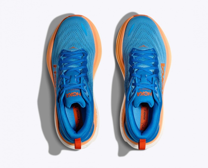 HOKA Bondi 8 Men's Running Shoes Blue / Orange | 42957ZQHS