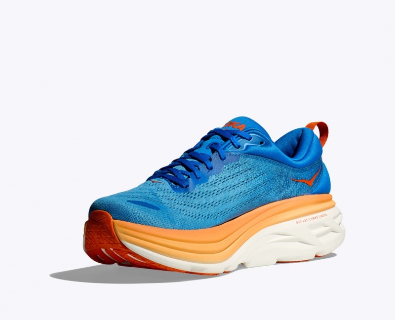 HOKA Bondi 8 Men's Running Shoes Blue / Orange | 42957ZQHS