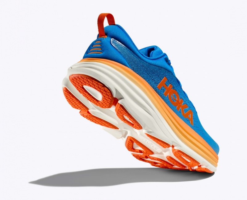 HOKA Bondi 8 Men's Running Shoes Blue / Orange | 42957ZQHS