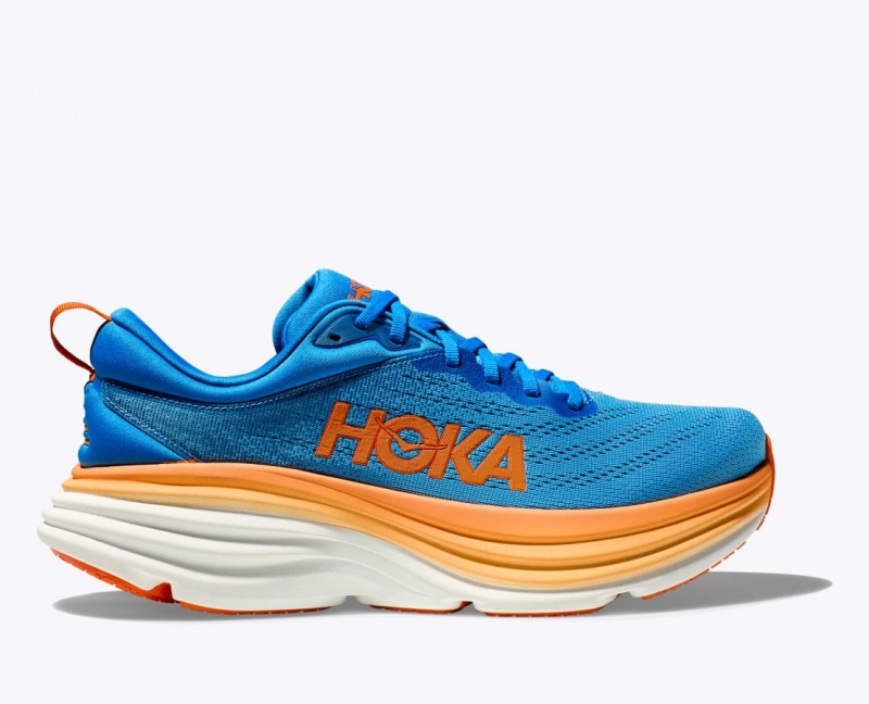 HOKA Bondi 8 Men\'s Running Shoes Blue / Orange | 42957ZQHS