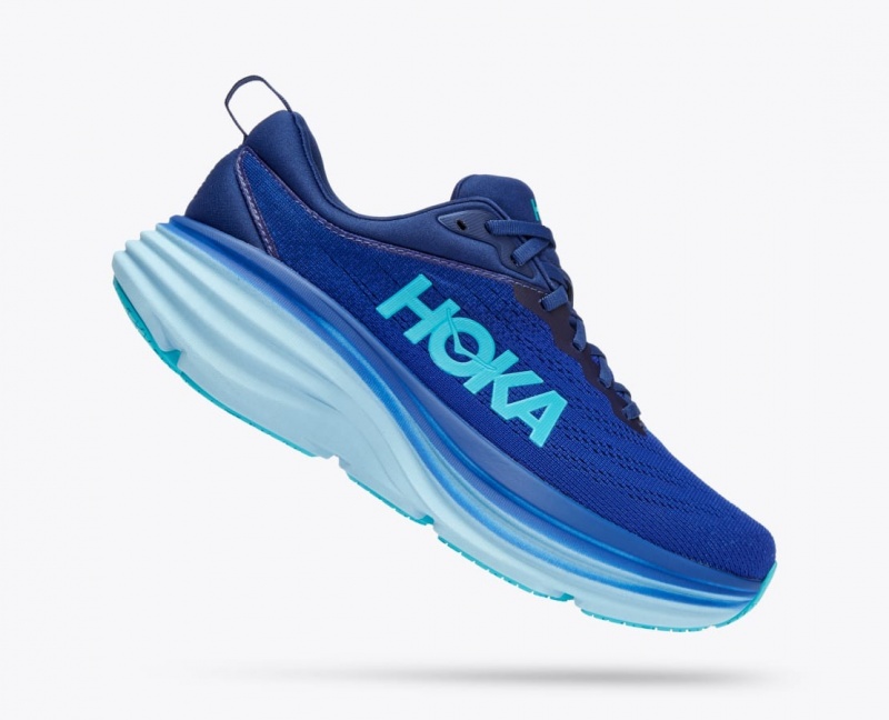 HOKA Bondi 8 Men's Running Shoes Dark Blue / Light Blue | 01672PWLV