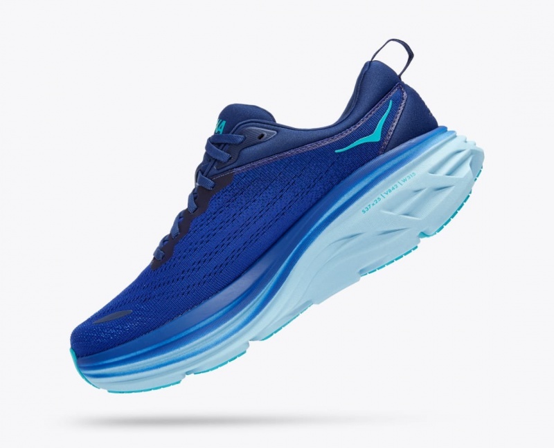 HOKA Bondi 8 Men's Running Shoes Dark Blue / Light Blue | 01672PWLV