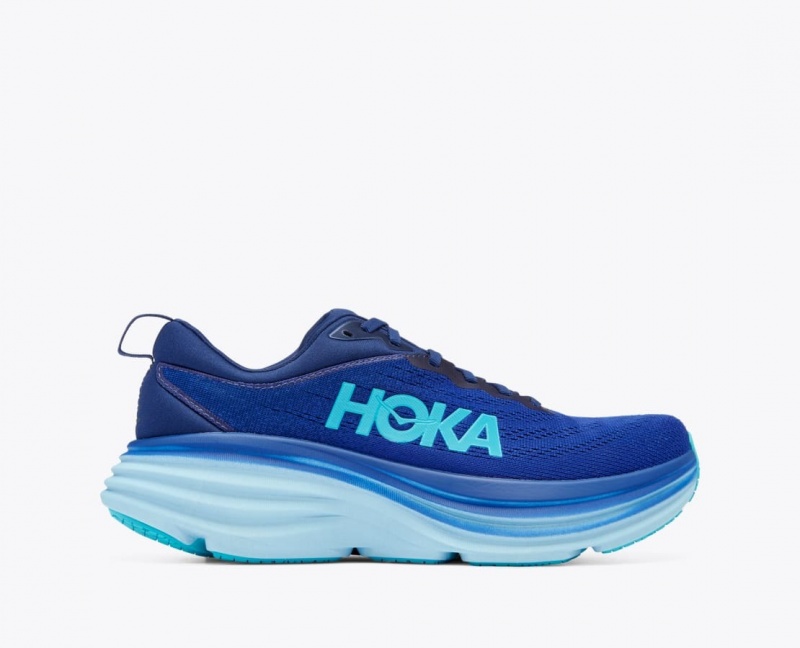 HOKA Bondi 8 Men\'s Running Shoes Dark Blue / Light Blue | 01672PWLV